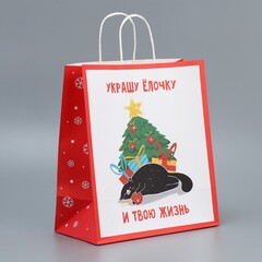 Пакет подарочный M вертикальный, «Елочка», 28*32*15 см (Д*В*Ш), 1 шт.