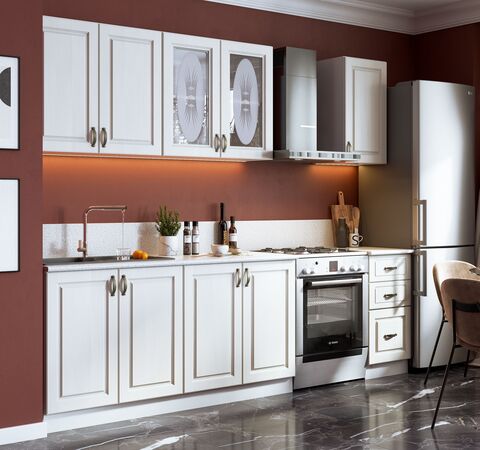 Кухня Констанция 2,0м (490) Компоновка №1 (Белый матовый, Белый (Антарес))