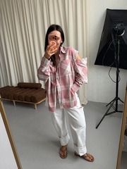 Рубашка трансформер в клетку нежно-розовая