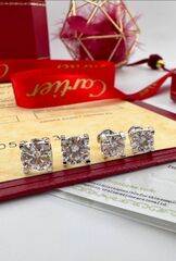 Серьги- пусеты закрепка CARTIER 1 карат из серебра 925 пробы с муассанитами