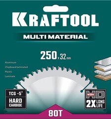 KRAFTOOL Multi Material, 250 х 32 мм, 80Т, пильный диск по алюминию (36953-250-32)