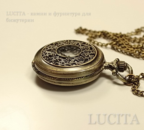 Часы на цепочке (цвет - античная бронза) 53х39х13 мм ()