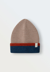 Шапка вязаная с отворотом (теплый беж + джинс)