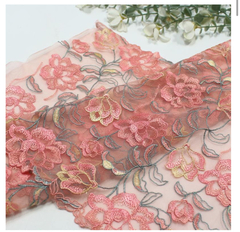 Вышивка на сетке персик/цветы 29 см