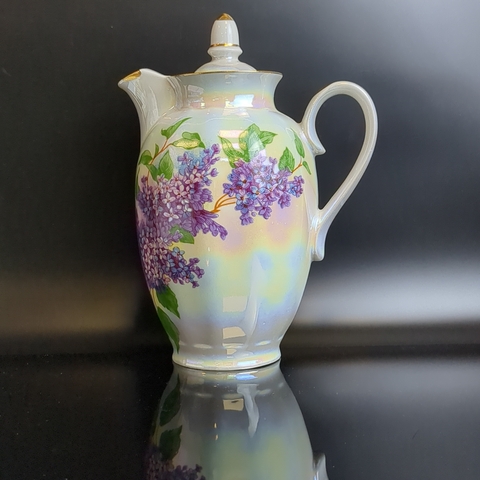 Чайник фарфоровый Дулево ФЗ из сервиза "Сирень", перламутр, позолота, (объём- ? мл) винтажный