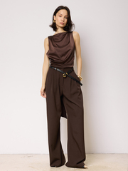 Брюки палаццо с двойным ремнем шоколад