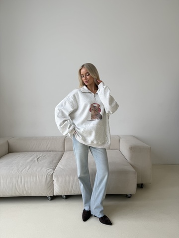 Худи с молнией Cats серый меланж