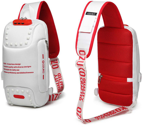 Картинка рюкзак однолямочный Ozuko 9283 White-Red - 2