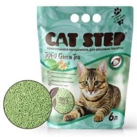 купить кет степ зеленый чай кэт стэп Cat Step Tofu Green Tea 6л наполнитель растительный, комкующийся 6 литров 2.8 кг