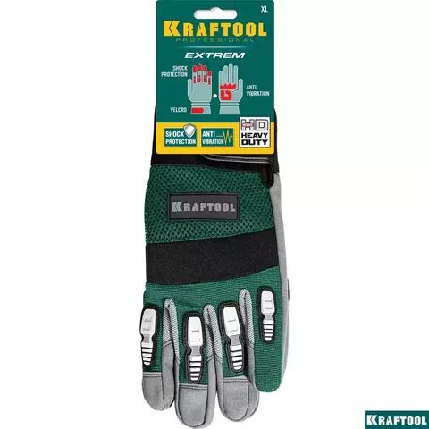 KRAFTOOL Extrem, XL (10), профессиональные комбинированные перчатки, антивибрационные, противоударные (11287-XL)