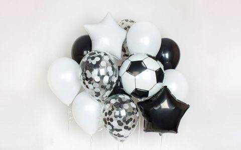 воздушные шары для футболиста, фонтан из шаров футбол, фольгированная фигура футбольный мяч, воздушные шары для мужчины, латексные и фольгированные воздушные шары