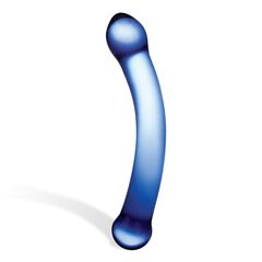 Синий изогнутый фаллоимитатор Curved G-Spot Glass Dildo - 16 см. - 