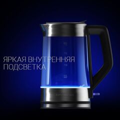Чайник электрический Polaris, PWK 1702CGL, чер, 1.7 л, 1850 Вт, ск нагр элем, стекло