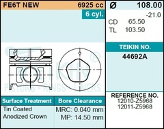 Поршень двигателя TEIKIN 44692A STD (6шт/упак)