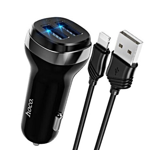 Комплект АЗУ на 2 USB + кабель USB на Lightning 1м Hoco Z40 (Черный) Автомобильное зарядное устройство