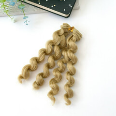 Волосы для кукол, трессы кудри-локоны-спиральки, цвет РУСЫЙ-Пшеничный, длина 15 см*1 метр., набор 2 шт