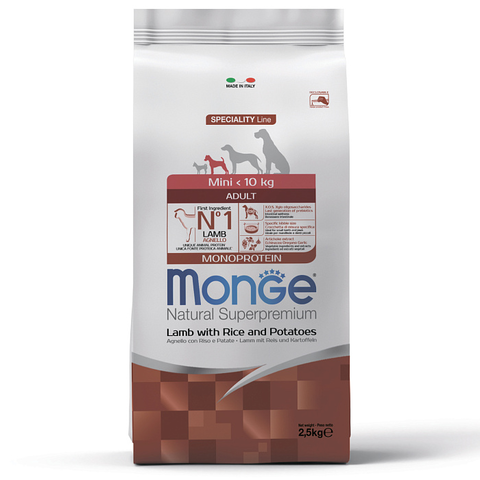 Сухой корм Monge Dog Speciality Line Monoprotein Mini для взрослых собак мелких пород, из ягненка с рисом и картофелем 2,5 кг