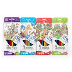 
          Карандаши цветные Yalong 12 цв., "Tropics" пластиковые, шестигранные, заточенные, ластик, грифель 3.0 мм, картон. уп., европод.