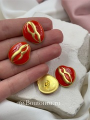 Пуговицы Скиап. золотистые с терракотовой (красной /оранжевой ) эмалью 
