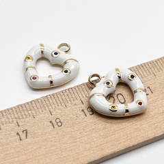 Подвеска Сердце, сталь, цвет золото, эмаль, фианиты, размер 20*18 мм, цена за 1 шт