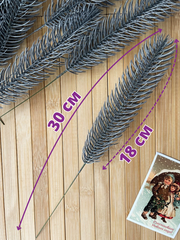 Еловая ветка, еловые лапки, рождественский декор, цвет под серебро, 1 лапка 30 см, набор 20 шт.