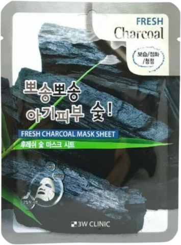 3W Clinic Тканевая маска для лица с древесным углем Fresh Charcoal Mask Sheet