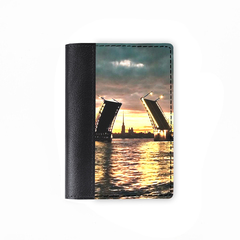 Обложка на паспорт "Питерский мост", комбинированная, черная