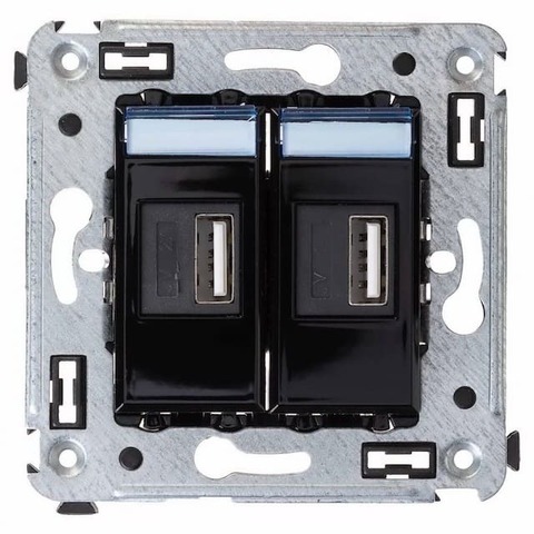 Зарядное устройство двойное USB тип А/USB тип А - 2 модуля. Цвет Чёрный квадрат. DKC серия Avanti. 4402543
