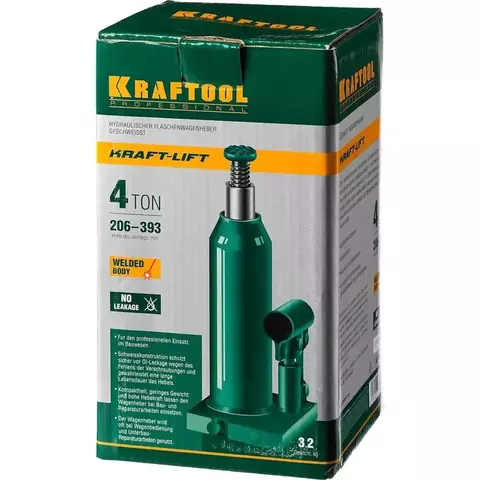 KRAFTOOL KRAFT-LIFT, 4т, 194-372 мм, Бутылочный гидравлический домкрат (43462-4)