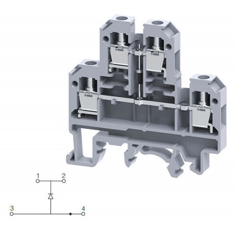 Двухуровневая клемма, винтовые зажимы проводника до 4 мм.кв. 32A/500V с диодной схемой - конфигурация D1