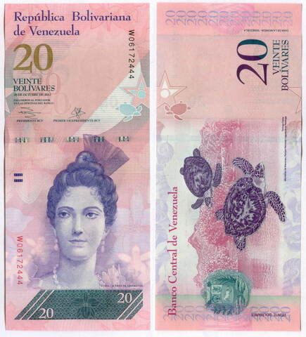 Банкнота Венесуэла 20 боливаров 2013 год W06172444. UNC