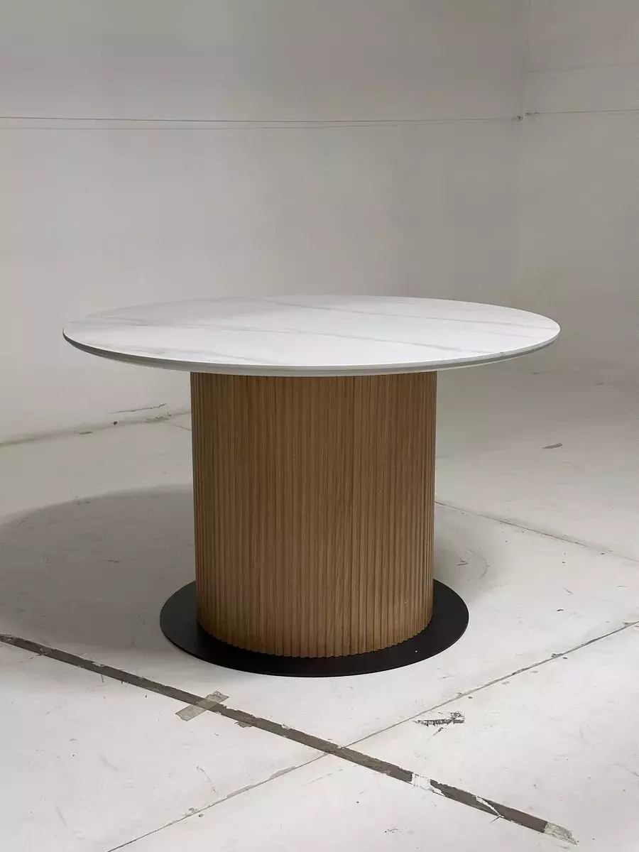 Стол MESA D120 цвет БЕЛЫЙ МРАМОР M326 / Каркас OAK, DISAUR