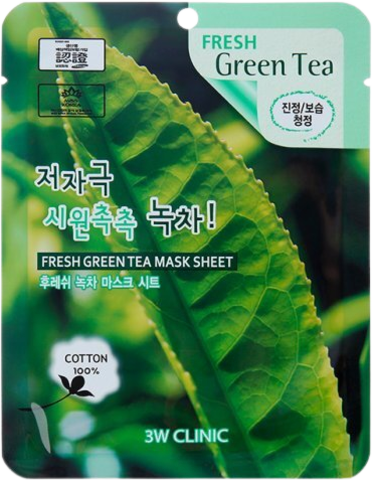 3W CLINIC Маска тканевая с экстрактом зеленого чая Fresh Green Tea Mask Sheet