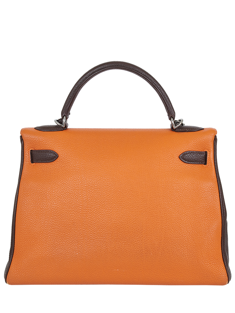 HERMÈS Kelly 32 Retourne Togo Orange Ebene Rouge Vif RHW, 2005