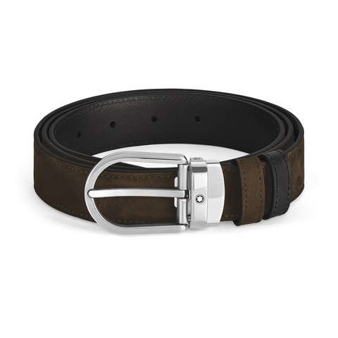 Ремень двусторонний из замши и кожи, коричневый/черный, 30мм