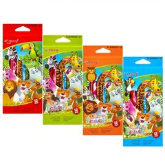 Карандаши цветные Yalong 12 цв., "ZOO. Зоопарк" деревянные, шестигранные, заточенные, дизайн на корпусе, грифель 2.8 мм, картон. уп., европодвес