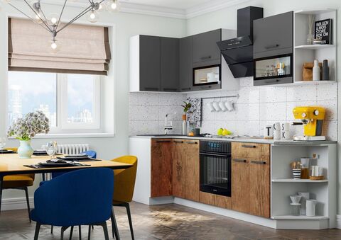 Кухня Техно 0,9*2,7м (490) Компоновка №2 (Графит софт NEW/Экзотическое дерево Амазония, Белый (Кастилло темный))