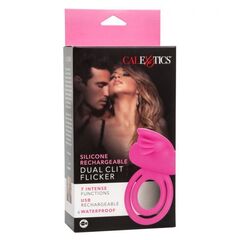 Ярко-розовое эрекционное кольцо Silicone Rechargeable Dual Clit Flicker - 