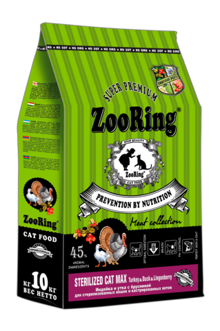 ZooRing  STERILIZED CAT MAX TURKEY&DUCK&LINGONBERRY Индейка и утка с брусникой 10кг