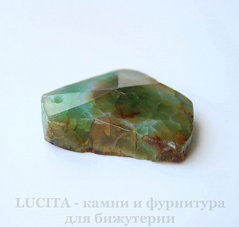 Подвеска Агат "Крэкл" (тониров) (цвет - песочно-зеленый) 42,1х42,6х12,8 мм №10