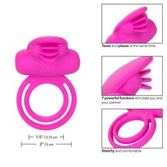 Ярко-розовое эрекционное кольцо Silicone Rechargeable Dual Clit Flicker - 