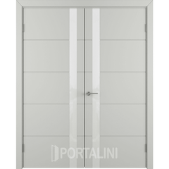 Купить Двустворчатая дверь эмаль VFD Trivia Cotton серая стекло белое