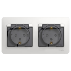 Schneider Electric Glossa Белый Розетка 2-местная с заземляющими контактами, со шторками, в сборе, IP44, скрытая установка, GSL000147