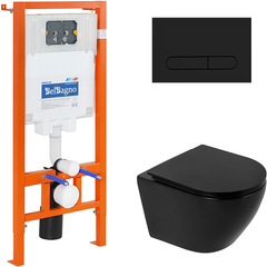BelBagno BB062CHR-MB/BB062SC-MB/BB002-80/BB007-PR-NERO.M Комплект 4 в 1 Унитаз подвесной BelBagno COLORATO BB062CHR-MB с сиденьем BB062SC-MB + Система инсталляции для унитазов BelBagno BB002-80 с кнопкой смы фото