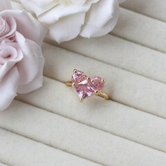 Кольцо Сердце с фианитом, розовый, позолота, Д011