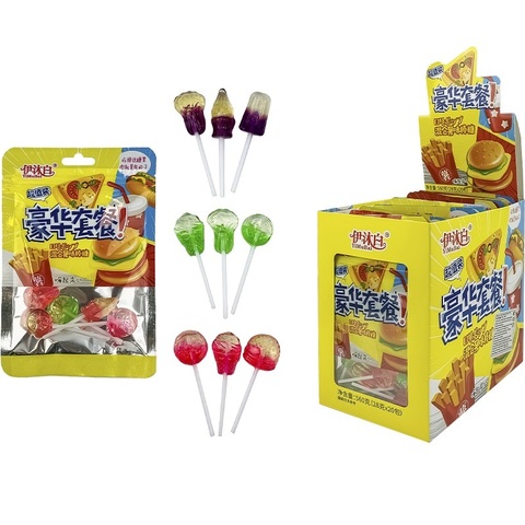 Леденцы на палочке фаст фуд Yimubai 1кор*12бл*20шт,28г