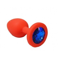 Анальная пробка из красного силикона с синим кристаллом (размер S)