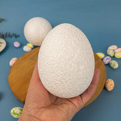 Яйца пасхальные большие, Белые, из пенопласта, размер 12*9 см, набор 3 штуки.