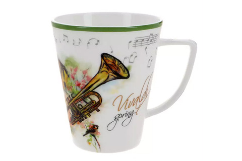Кружка 380мл Carmani Весна A. Vivaldi белая с зеленым кантом