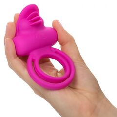 Ярко-розовое эрекционное кольцо Silicone Rechargeable Dual Clit Flicker - 